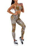 Sexy Leopard Print Yoga Suit Sports Fitness Pilates Bra Tight Fitting Butt Lift Pants Two-Piece Set
