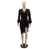 Chic Elegant Long Sleeve High Waist Slim Fit Irregular Women's Bodycon Dress