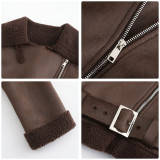 Autumn And Winter Fur Warm Women's Leather Jacket With Belt For Women Turndown Collar Coat