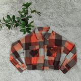 Women's Fall Turndown Collar Plaid Slim Waist Jacket With Pockets