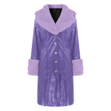 Autumn And Winter Turndown Collar Long Coat With Fur Collar Chic Zipper Women's Pu Coat