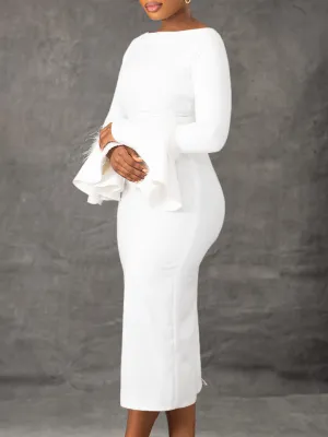 Women's Winter Fashion Solid Color Bodycon Bell Bottom Sleeve Ol African Dress
