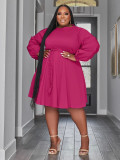 Solid Color Belted Fashion Tight Fitting Plus Size Women's Dress