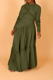 Women's Solid Color Long-Sleeved Pleated Loose Dress