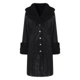 Autumn And Winter Turndown Collar Long Coat With Fur Collar Chic Zipper Women's Pu Coat