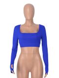 Rib Long Sleeve Casual Sports Tight Fitting Crop Top For Women