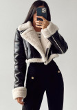 Autumn And Winter Black Leather And White Fur Short Streetwear Jacket