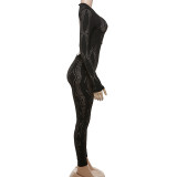 Women Long Sleeve Hollow Sexy Jumpsuit