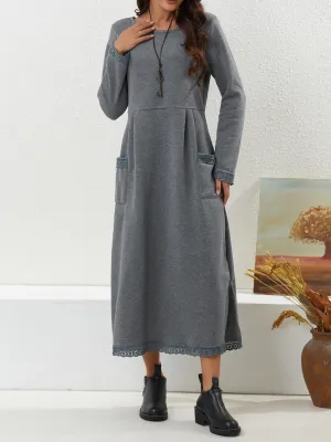 Plus Size Women Knitting Lace and Velvet Casual Maxi Dress