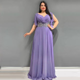 Plus Size Women Solid V Neck Formal Party Maxi Dress