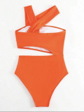 Women Sexy One Shoulder Strapless Hollow Solid One-piece Swimwear