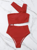 Women Sexy One Shoulder Strapless Hollow Solid One-piece Swimwear