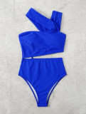 Women Sexy One Shoulder Strapless Hollow Solid One-piece Swimwear