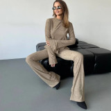 Women Style Knitting Long Sleeve Top And Pants Two-piece Set