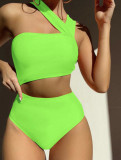 Women Sexy One Shoulder Strapless Hollow Solid One-piece Swimwear