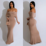 Women Solid Sexy Off Shoulder Maxi Dress