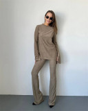 Women Style Knitting Long Sleeve Top And Pants Two-piece Set