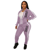 Women Casual Patchwork Printed Top and Pant Sports Two-piece Set