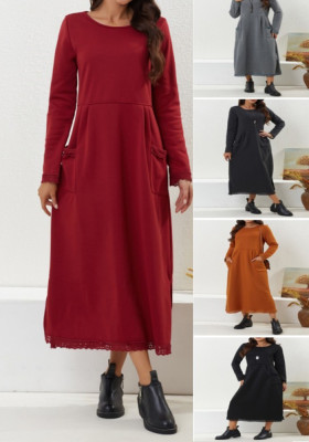 Plus Size Women Knitting Lace and Velvet Casual Maxi Dress