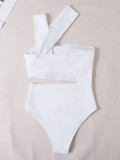 Women Sexy One Shoulder Strapless Hollow Solid One-piece Swimwear