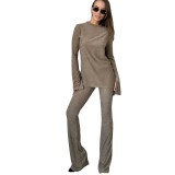 Women Style Knitting Long Sleeve Top And Pants Two-piece Set
