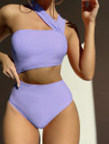 Women Sexy One Shoulder Strapless Hollow Solid One-piece Swimwear