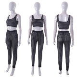 Summer Women 's Fashionable Vest Top Tight Fitting Pants Casual Two Piece Set