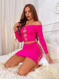 Women 's Pearl Style Sexy Lingerie Long Sleeve Two-Piece Skirt Set Net Clothes