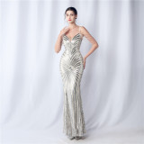 Beading Wedding Party Gown Beaded Suspender Evening Dress