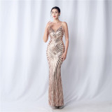 Beading Wedding Party Gown Beaded Suspender Evening Dress