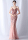 Women beaded mesh evening dress