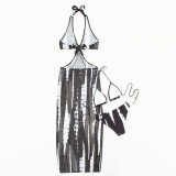 Women Printed Sexy Slit Dress Swimwear