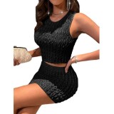 Women summer sexy Round Neck vest and Bodycon Skirt two-piece set