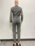 Women Stretch Washed Denim Cargo Top and Pant Casual Two-piece Set
