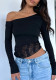 Women Casual Lace Solid Basic Long Sleeve T-Shirt