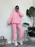 Autumn and winter solid color fleece Hoodies pants two-piece fashionable casual set