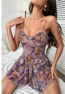 Sexy lingerie sexy printed straps nightdress