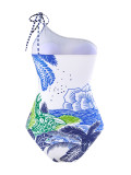 digital printing One-piece swimsuit long skirt two piece swimwear for women