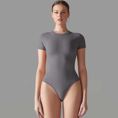 Seamless Tight Fitting Sports Short Sleeve One-piece bodysuit Body Shaping Sports Butt Fitted One-piece Yoga Wear