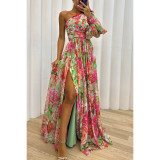 Autumn and Winter Loose Multicolor Slash Shoulder Slit Loose party Dress