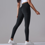 Seamless knitting solid color high waist yoga pants sports running fitness tight fitting leggings