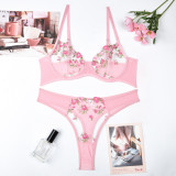 Women flower embroidered sexy lingerie two-piece set