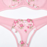 Women flower embroidered sexy lingerie two-piece set