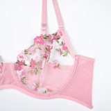 Women flower embroidered sexy lingerie two-piece set