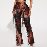 Women Style Tie Dye Tassel Casual Pants