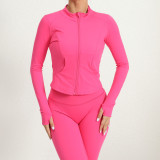 Women Stand Collar Zippered Long Sleeve Top Running Yoga Jacket