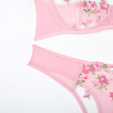 Women flower embroidered sexy lingerie two-piece set