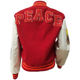 Women Fashion Velvet Print Embroidered Baseball Jacket