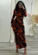 Women Print Half Turtle Neck Long Sleeve Slit Maxi Dress