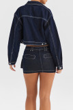 Women Vintage Zipper Denim Loose Crop Jacket